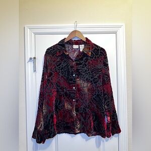 Velvet Burnout Animal Print Moody Button-Up Shirt Y2K 90s Mobwife Friends